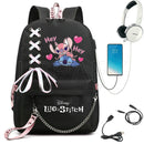 Disney Kawaii Stitch Bag Zipper USB Charging Mochila Capacity Backpack Women Kpop School Bags for Teenage Girls Students