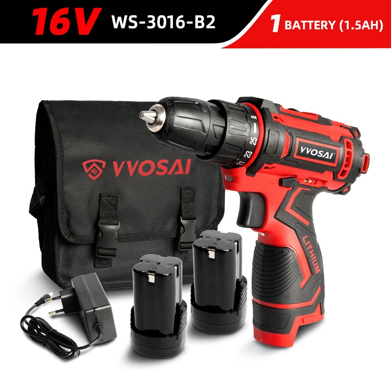 WOSAI 12V 16V 20V Cordless Drill Electric Screwdriver Mini Wireless Power Driver DC Lithium-Ion Battery 3/8-Inch