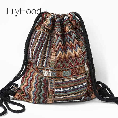 The Wanderer | Bohemian Aztec Print Drawstring Backpack