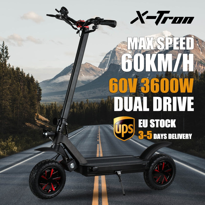 EU Direct X-Tron X09 60V 3600W Elektroroller Dual Drive E-Roller Max. 60 km / h Scheibenbremse Klappbarer Elektro-Tretroller