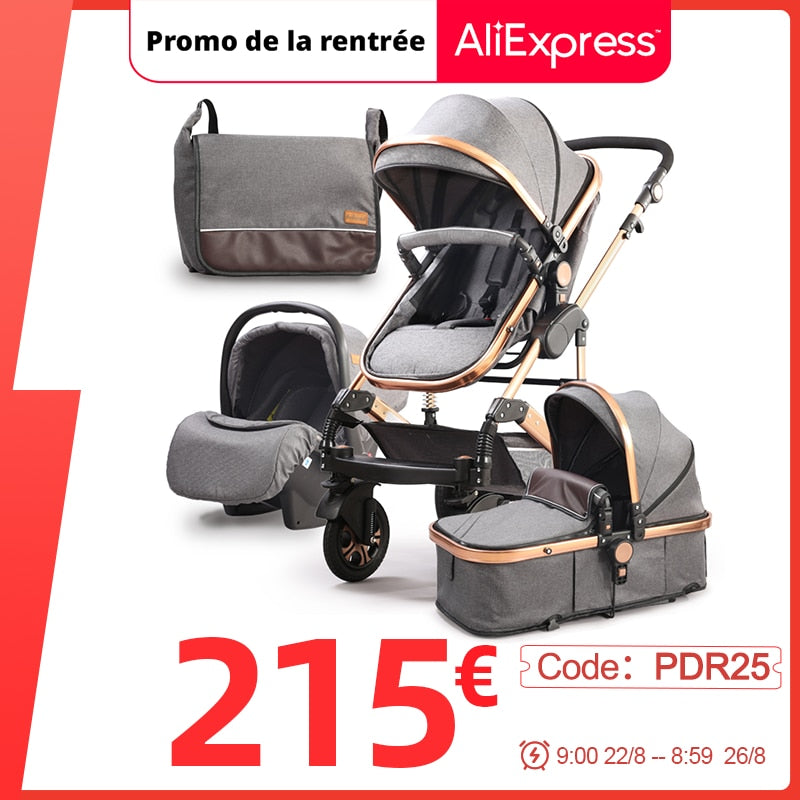 Belecoo Kinderwagen, neuer Luxus-3-in-1-Reisekinderwagen, Liegeautositz, faltbarer Kinderwagen, um Regenschutz-Muttertasche zu senden