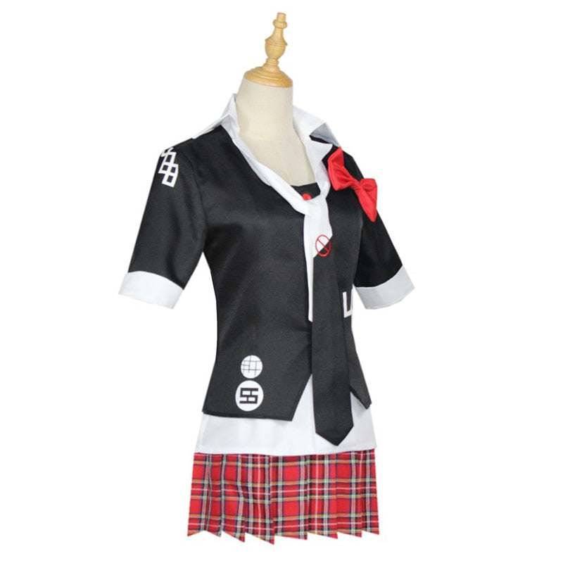 Anime Danganronpa Cosplay Kostüm Enoshima Junko Uniform Cafe Arbeitskleidung Kurzer Rock Doppelschwanz Braid Perücke