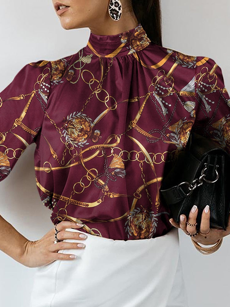 Celmia Women Satin Blouse 2023 Fashion Elegant Tunic Slik Tops Autumn Solid High Collar Shirt Long Sleeve Party Blusas Femininas