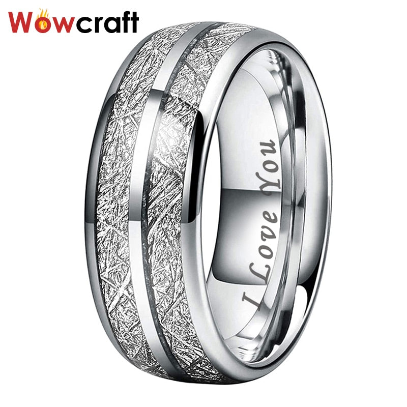 Herren Damen Fashon Jewlery Ehering Wolframkarbid Finger Verlobungsring 8 mm Gewölbter Meteorit Inlay Comfort Fit