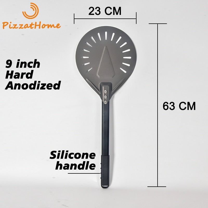 PizzAtHome 7/ 8/ 9 Zoll Perforierter Pizzawendeschieber Pizzaschaufel Aluminium Pizzaschieber Schaufel Kurzer Pizzaheber Anti-Rutsch-Griff