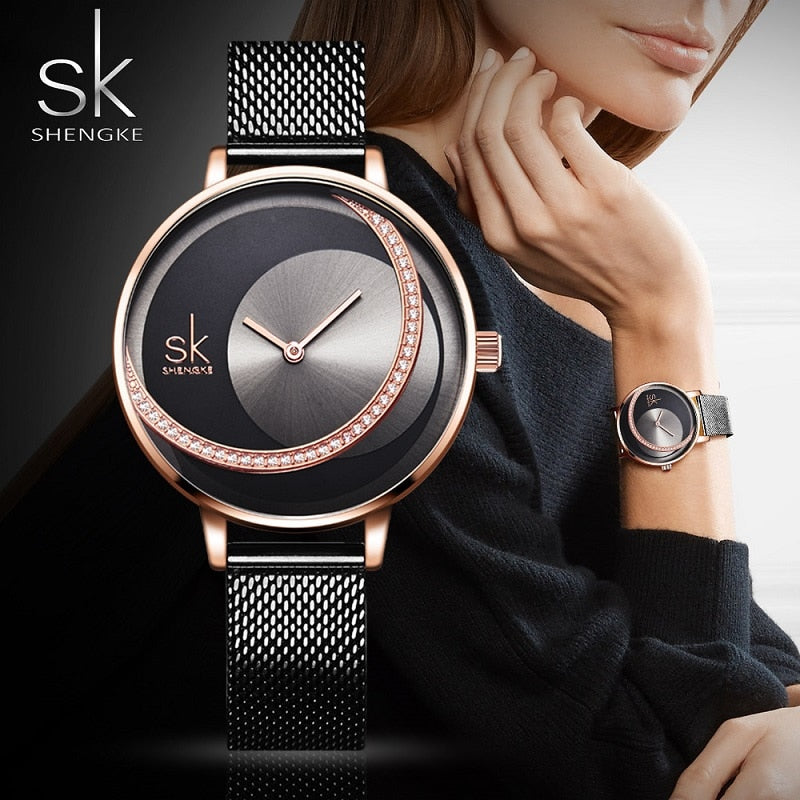 Reloj de cristal Shengke para mujer, relojes de vestir de marca de lujo para mujer, relojes de pulsera de cuarzo de diseño Original, reloj creativo para mujer