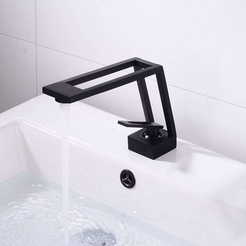 Luxury Bathroom Faucet Hollow design Bathroom Basin Faucet Cold &amp; Hot Water Mixer Sink Tap Single Handle Deck Mounted Black Tap