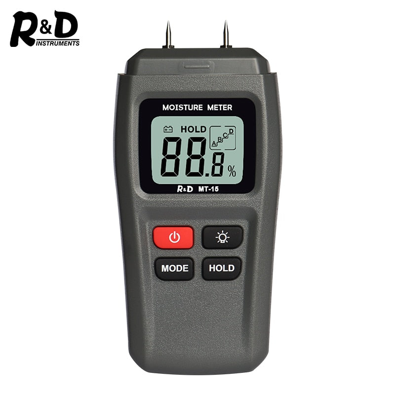 R&amp;D MT-10 EMT01 Wood Moisture Meter Wood Humidity Tester Hygrometer Timber Damp Detector Tree Density Digital tester Grey