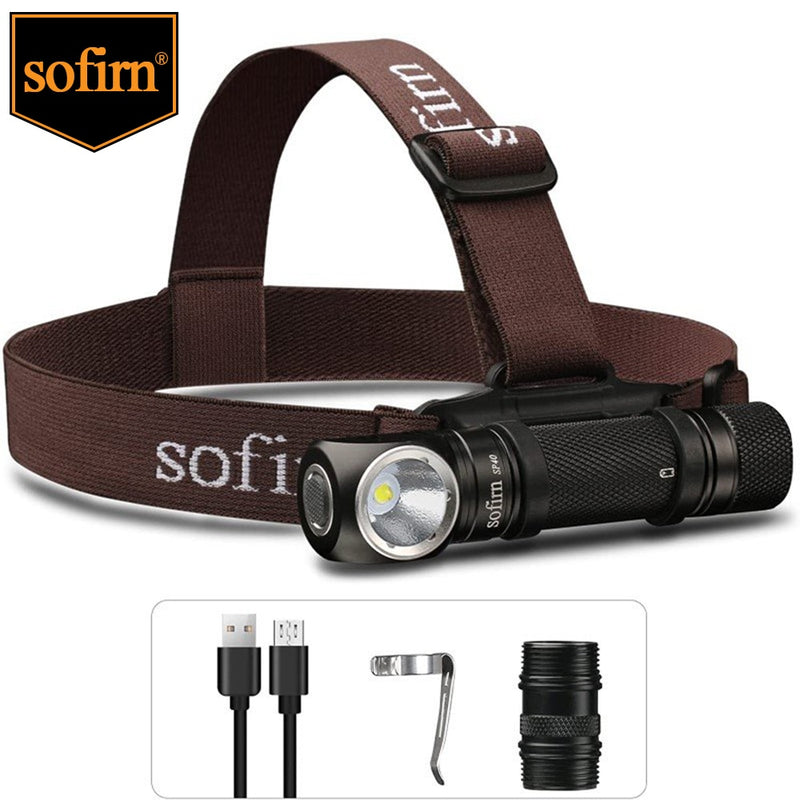 Sofirn SP40 LED Headlamp Cree XPL 1200lm 18650 USB Rechargeable Headlight 18350 Flashlight with Power Indicator Magnet Tail