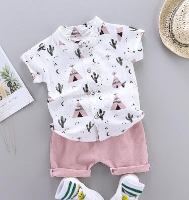 Summer Baby Boy Clothes Set Infant Cartoon Dinosaur Print Short Sleeve Shirt + Pants 1 2 3 4 Years Kid Toddler Boys Outfit