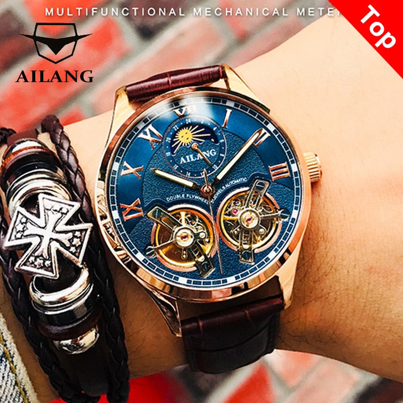 Reloj mecánico automático de doble volante para hombre de diseño Original AILANG reloj de lujo de negocios de ocio de moda