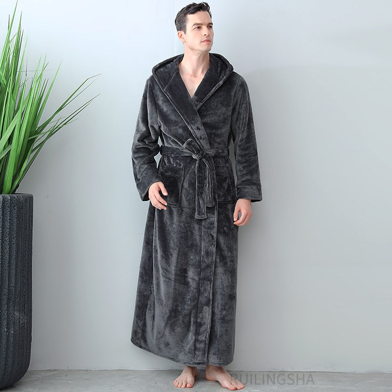 Damen Herren Winter Plus Size Flanell Robe Extra Lang Mit Kapuze Warmer Bademantel Liebhaber Dicker Kimono Bademantel Herren Morgenmantel Roben