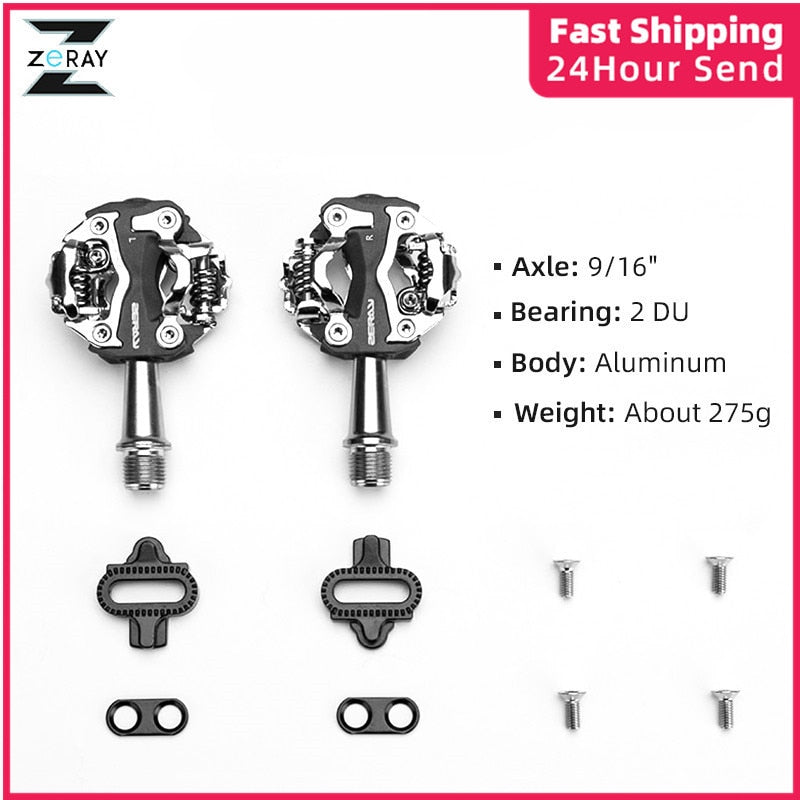 ZERAY MTB Mountain Bike Self-locking Pedals Cycling Clipless Pedals Aluminum Alloy SPD CR-MO Pedals Mtb Pedals Bike Pedals