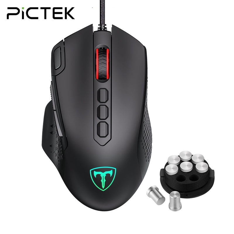 PICTEK PC257 Gaming-Maus, kabelgebunden, 12000 DPI, ergonomische USB-Maus mit RGB-Hintergrundbeleuchtung, 10 programmierbare Tasten für Computerspielermäuse