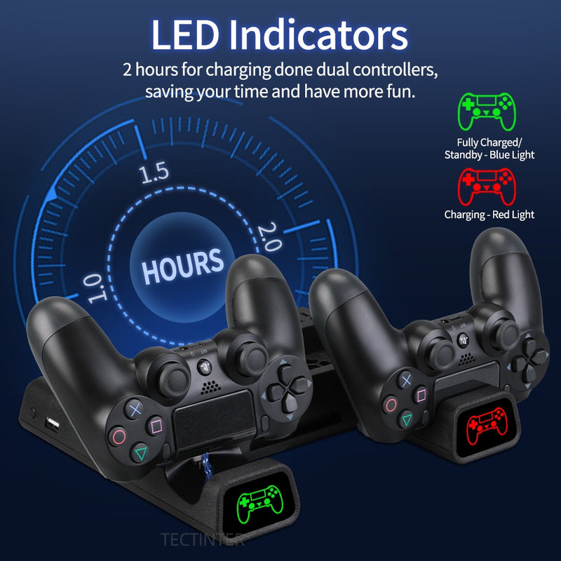 Para PS4/PS4 Slim/PS4 Pro, soporte Vertical, ventilador de refrigeración LED, cargador de controlador Dual, estación de carga para SONY Playstation 4 Cooler