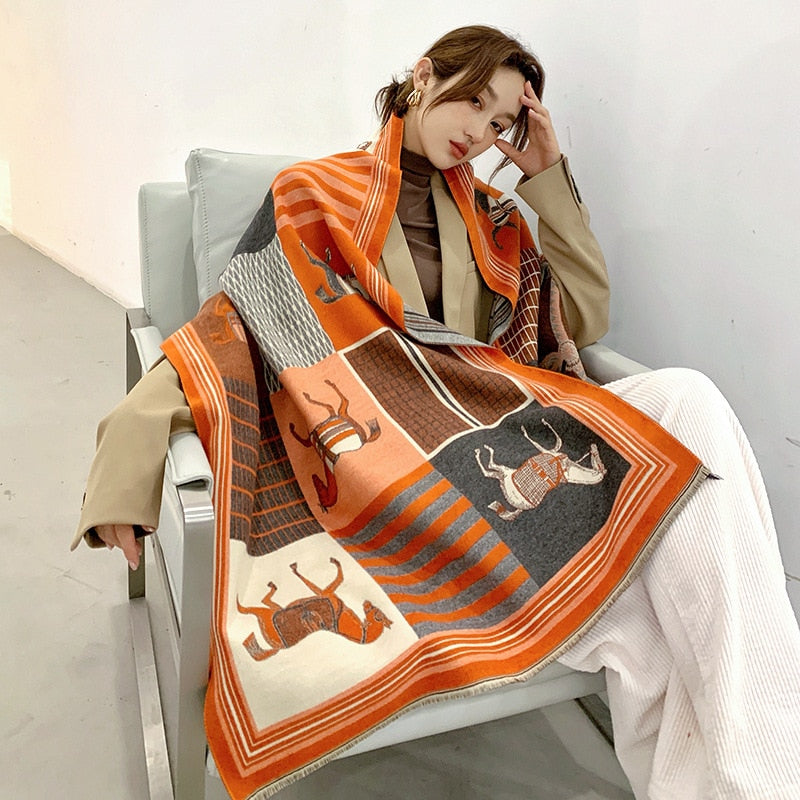 Bufanda de Cachemira de invierno de lujo para mujer, diseño 2022, manta cálida de Pashmina, Bufandas de caballo, chal femenino, chal, Foulard grueso, Bufanda