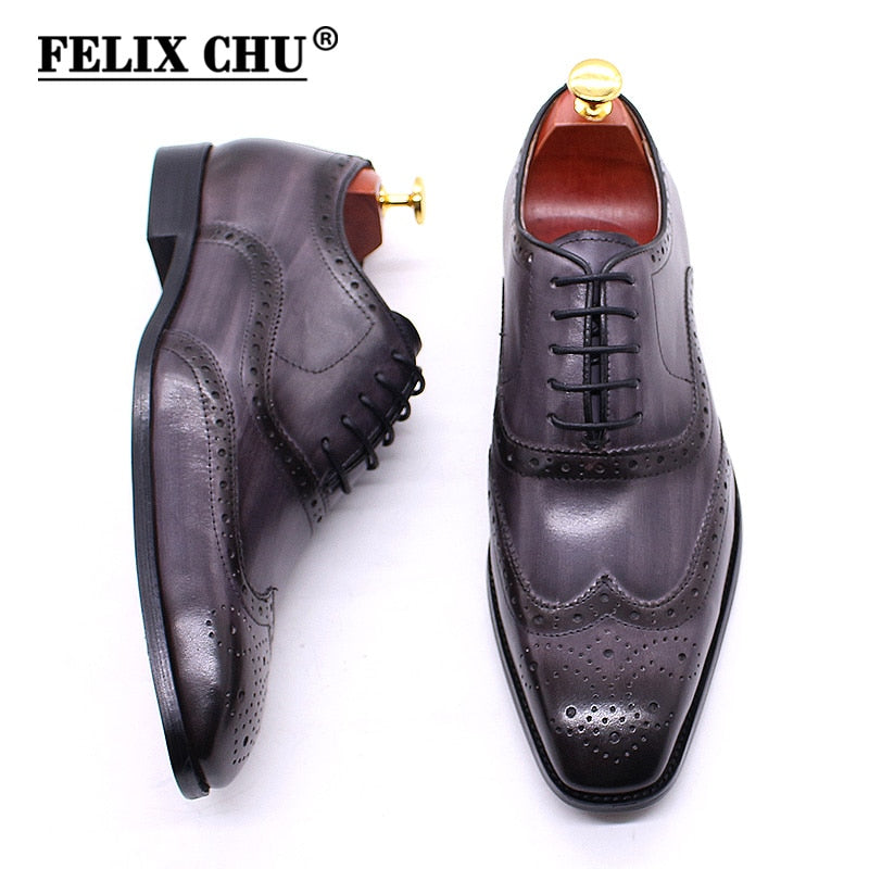 Big Size 6-13 Luxury Men Dress Shoes Genuine Calf Leather Oxford Shoes for Men Wingtip Brogue Comfortable Mens Formal Shoes Male