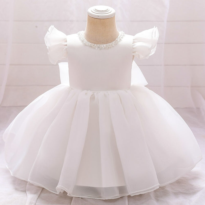 Infant Baby White Baptism Bow Dress For Girls Wedding 1st Birthday Party Dresses Newborn Evening Princess Summer Dress Vestidos