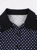 Tonval Puff Sleeve Button Up Polka Dot Vintage A-Line Party Long Dresses for Women Elegant High Waist Cotton Pinup Midi Dress