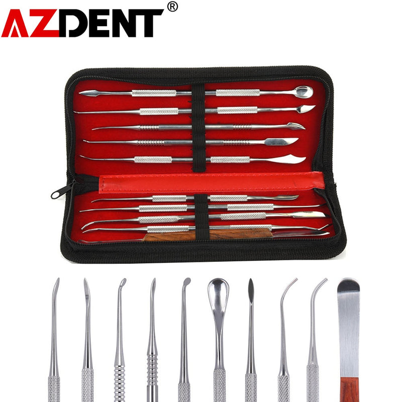 1 Set Wax Carving Tool Stainless Steel Dental Sculpture Instrument Versatile Kit for Dental Lab Equipment With PU Holder Case