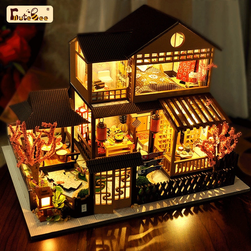 Kit de casa de muñecas DIY Cutebee, casas de muñecas en miniatura de madera de construcción japonesa con muebles, luces LED para regalo de cumpleaños de niños