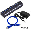 USB HUB 3.0 4 7 Port Usb Multi Splitter With Power Switch Supply Adapter For Macbook Pc Computer Laptops Notebook Accessories