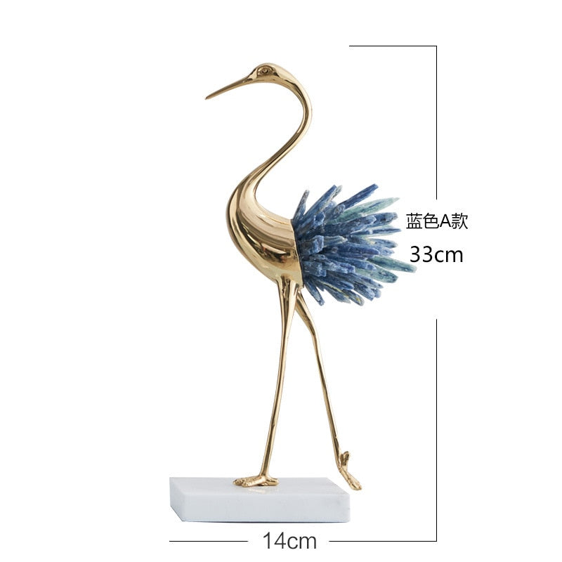 Modern light luxury crystal copper crane animal decoration Home decoration accessories Living room soft TV cabinet wine cabinet