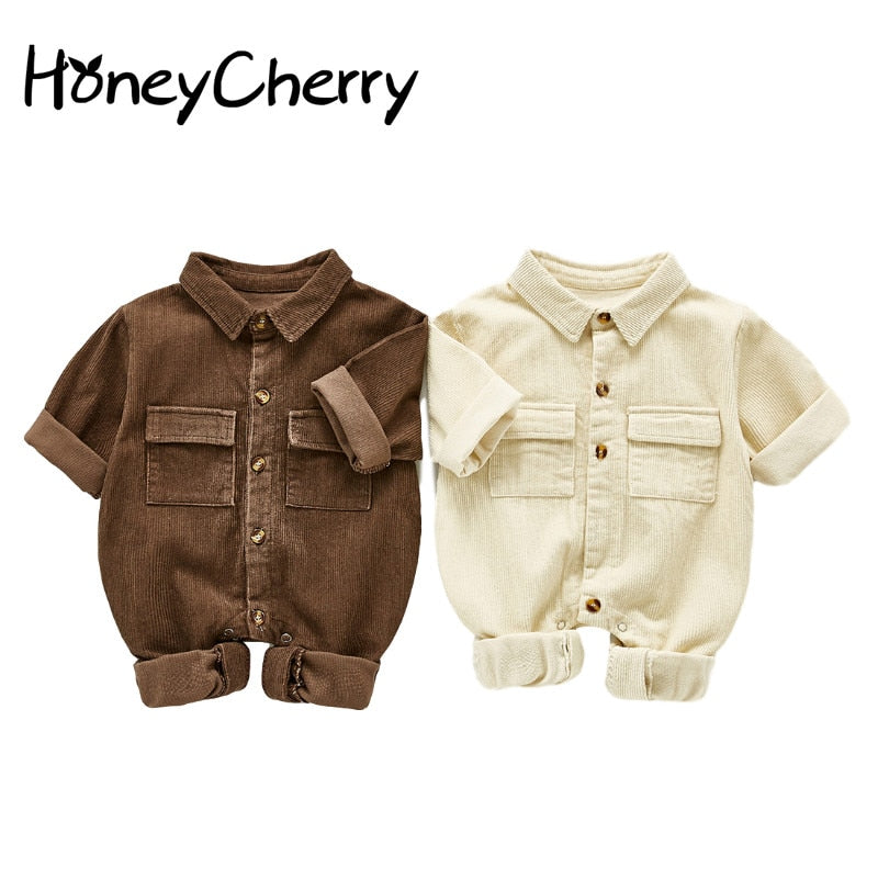 HoneyCherry Herbstjunge Schatz Baby Strampler Frock Strampler Lässiger Einteiler Anzug Cordsamt Strampler Babykleidung