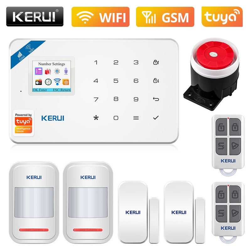 KERUI W181 WIFI GSM seguridad del hogar Tuya sistema de alarma inteligente APP Control Sensor de puerta inalámbrico PIR Detector de movimiento Kit de alarma antirrobo