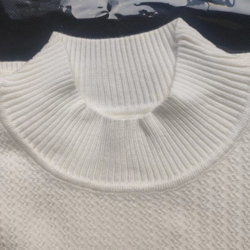 Autumn New Short Sleeve Knitted Sweater Men Tops Clothing 2023 All Match Slim Fit Stretch Turtleneck Casual Pull Homme Pullovers