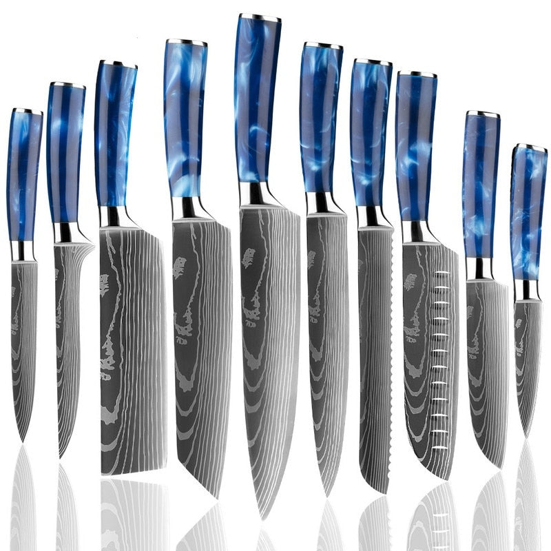 Japanese Kitchen Knife Set Laser Damascus Pattern Stainless Steel  Sharp Cleaver Slicing Utility Knives Kitchen Tools