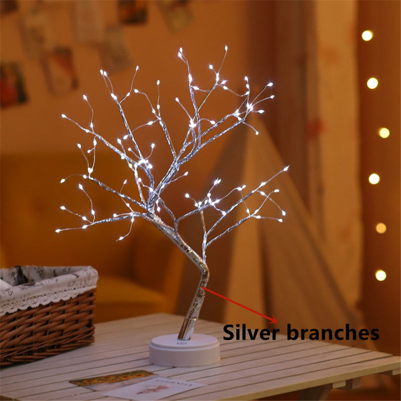 Alambre de cobre LED luz de noche árbol luces de hadas decoración del hogar lámpara de noche para dormitorio lámpara de mesita de noche USB y funciona con batería