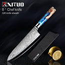 XITUO Kitchen Knives-Set Damascus Steel VG10 Chef Knife Cleaver Paring Bread Knife Blue Resin and Color Wood Handle 1-7PCS set