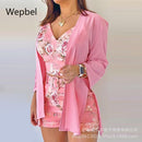 WEPBEL Long Sleeve Cardigan Camis Shorts Pants Sets 3 Piece Sets Outfits Women Sets Printed Female Floral Printing Shorts Sets