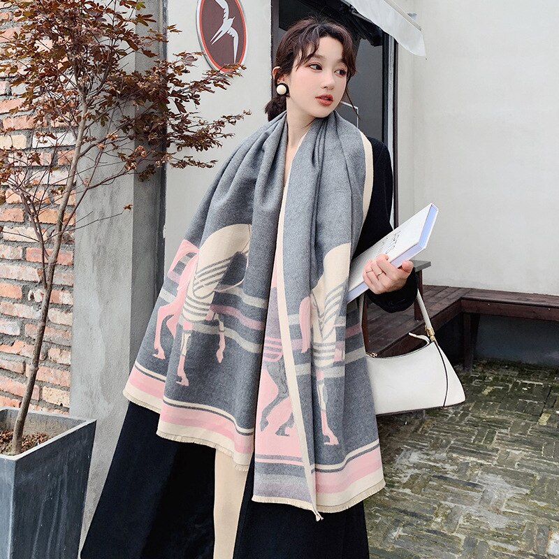 New Letter Cashmere Scarf Winter Fashion Women Double-sided Warm Shawl Female Bufanda High Quality Pashmina Blanket Wraps 2022