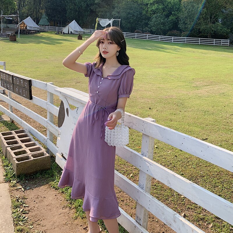 Nuevo vestido de chifón sencillo de manga corta a la moda para mujer elegante vestido de fiesta de noche de verano vestido largo de vacaciones en la playa bata 22170