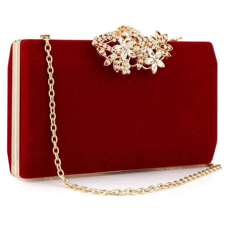 Europäische Mode Edle Dame Strass Abend Clutch Tote Bag Burgund Schwarz Gold Solide Damen Schulterkette Wildleder Oberfläche