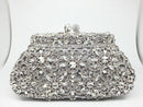Boutique De FGG flor corona Minaudiere embrague plata cristal noche bolso mujer fiesta graduación bolso nupcial embragues boda monedero