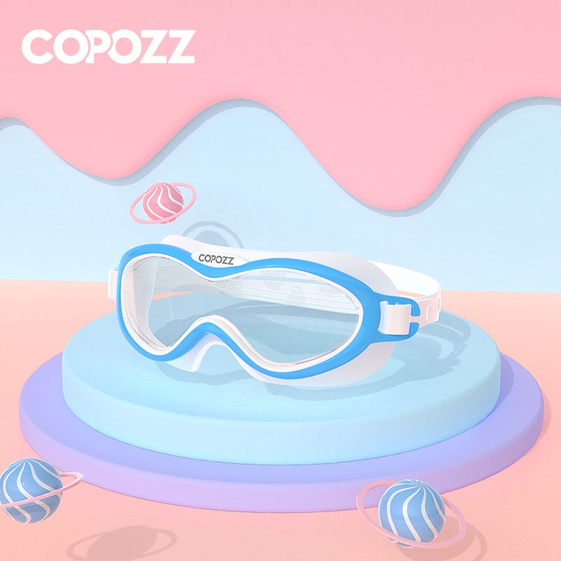 COPOZZ Kids Swim Goggles Anti Fog Waterproof Children Teenagers Big Frame Swimming Eyewear Boy Girl One-piece Swim Glasses