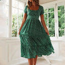 Vestidos Vintage Vintage Print Puff Sleeve Sommer Strand süße Kleider Casual Square Kragen Blumen Maxi langes Kleid 2022 festa