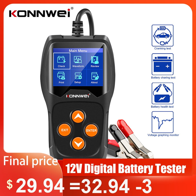 KONNWEI KW600 Car Battery Tester 12V 100 to 2000CCA 12 Volts Battery Tools for the Car Quick Cranking Charging Diagnostic