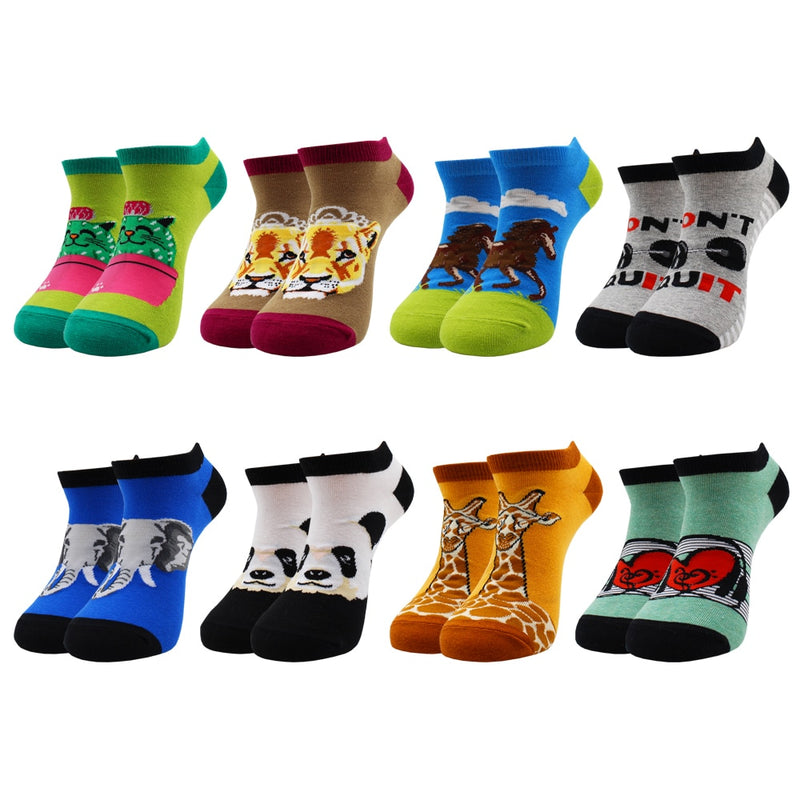 8 Pairs Funny Beer Casual Ankle Socks Fashion Colorful Harajuku Fashion Grid Cotton Women and Men Socks