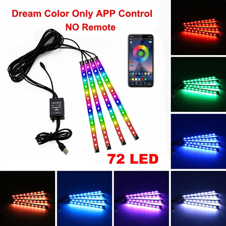 Neon 48 72 LED Car Interior Ambient Foot Light with USB Wireless Remote Music App Control Auto RGB Atmosphere Decorative Lamps