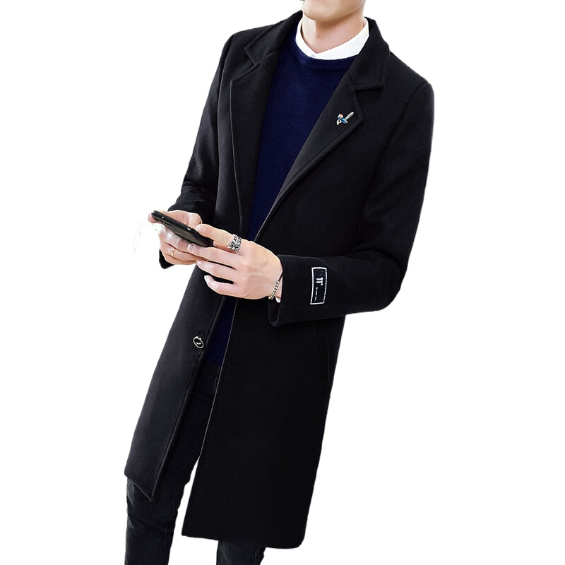 Otoño Invierno abrigo largo de Color sólido cortavientos 2021 nuevo abrigo de lana para hombres s de talla grande 5XL chaqueta cortavientos de moda delgada para hombres
