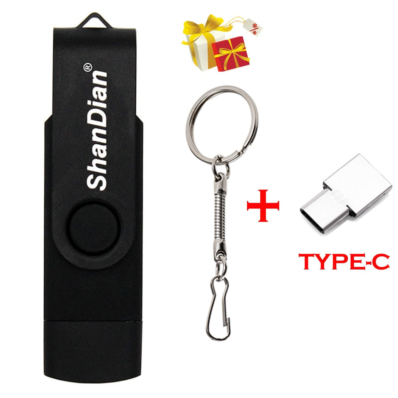SHANDIAN Multifunktions-USB-Flash-Laufwerk OTG Hochgeschwindigkeits-USB-Laufwerk 64 GB 32 GB USB-Stick 3in1 Micro USB 2.0 Kostenloser TYPE-C-Adapter als Geschenk