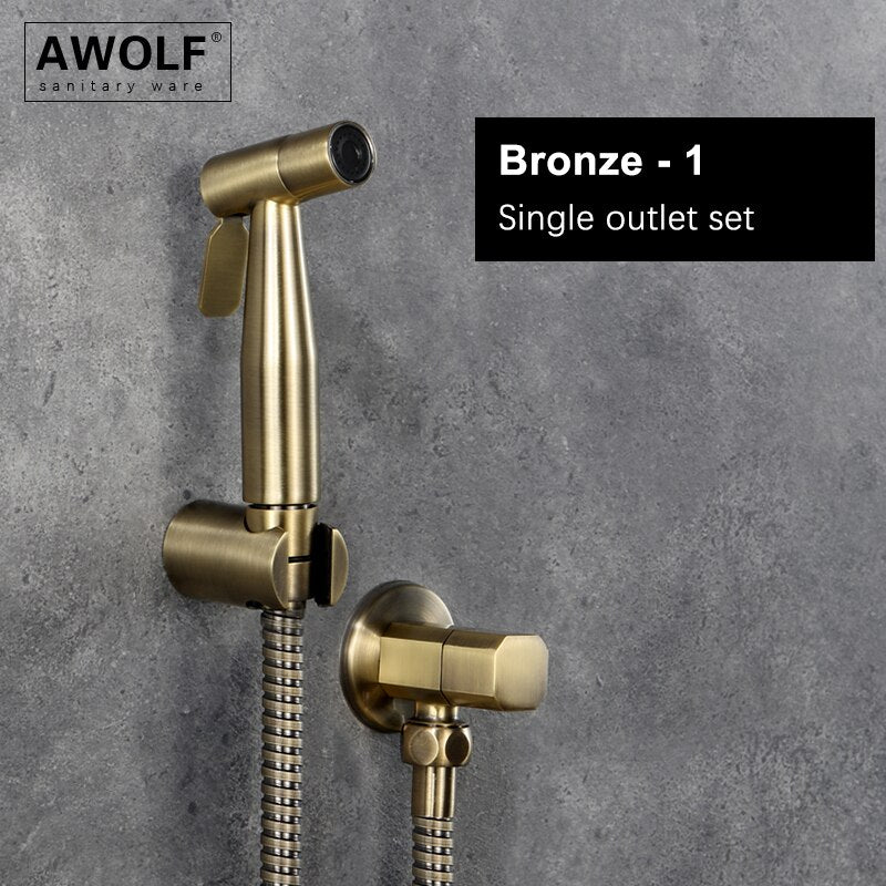 Awolf Rose Gold Hygienic Shower Head Handheld Toilet Bidet Sprayer Set Stainless Steel Shattaf Brass Valve Anal Shower AP2102