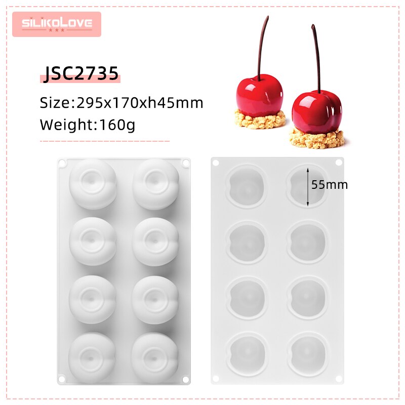 SILIKOLOVE 8 Cavity Cherry Silicone Cake Mold for Baking Pastry Form Cake Decoration Tools