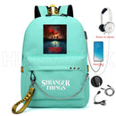 Nueva mochila Stranger Things HELLFIRE, mochila multifunción de lona de viaje con carga USB para estudiantes, mochila escolar para adolescentes, niños y niñas