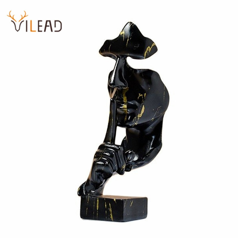 VILEAD 27cm Silence is Golden Face Statue Abstract Ornaments Statuettes Sculpture Craft for Office Vintage Home Decoration