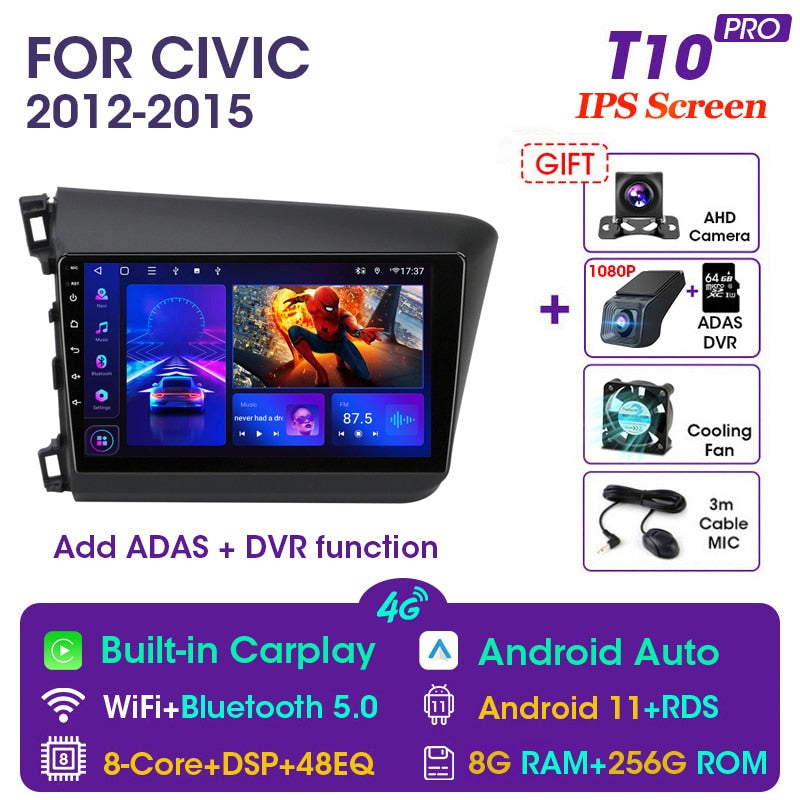 Vtopek 9&quot; 4G Carplay DSP 2din Android 11.0 Car Radio Multimidia Video Player Navigation GPS For HONDA CIVIC 2012-2015 Head Unit